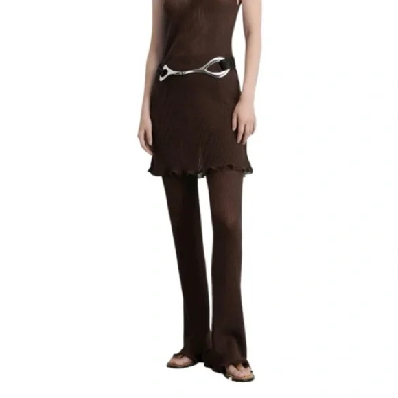 MNG Mango Outlet Brown Flared Knit Pants SZ L - Picture 5 of 5